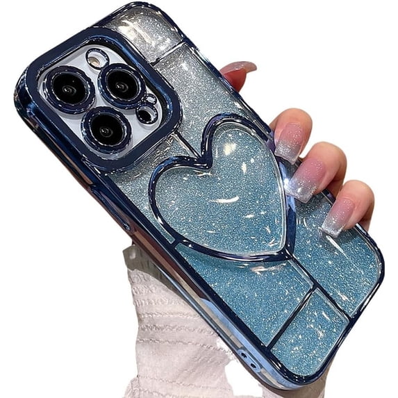 Compatible with iPhone Case,Glitter Gradient Heart Electro Plated Bumper Camera Lens Protection Clear Soft Shockproof Cover Phone Case (Blue,iPhone 11 Pro Max)