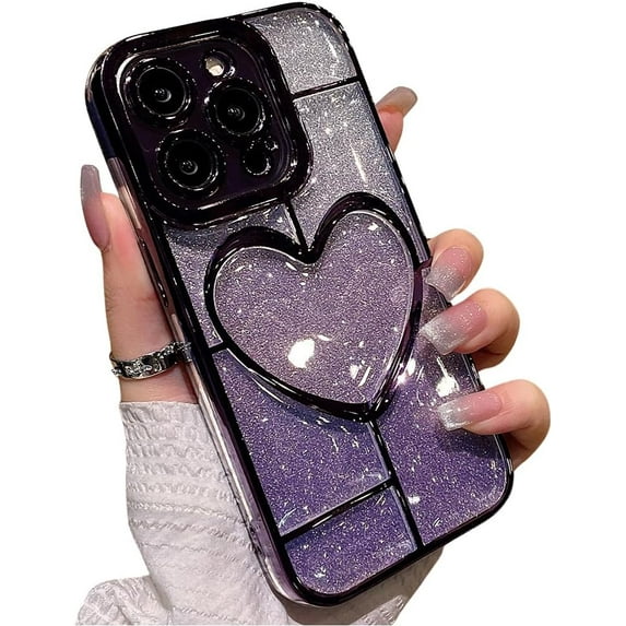 Compatible with iPhone Case,Glitter Gradient Heart Electro Plated Bumper Camera Lens Protection Clear Soft Shockproof Cover Phone Case (Purple,iPhone 14 Pro Max)