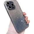 thumbnail image 1 of Compatible with iPhone Case,Glitter Hard Glass [Compatible with Wireless Charging] Camera Lens Protection Clear Soft Shockproof Cover Phone Case (Blue,iPhone 15 Pro), 1 of 5