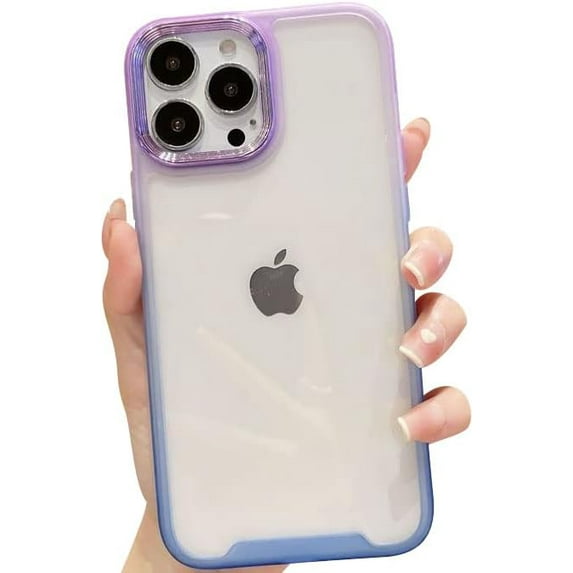 Compatible with iPhone Case,Gradient Colorful Frame Edge Border Electro Plated Metal Camera Lens Protective Clear Soft Shockproof Cover Phone Case (Purple,iPhone Xr)