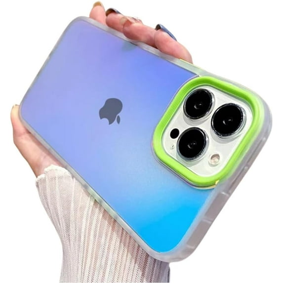 Compatible with iPhone Case,Laser Holographi Matte Dual Layer Clear Bumper Full Body Protection Soft Shockproof Cover Phone Case (Green,iPhone 14 Pro)