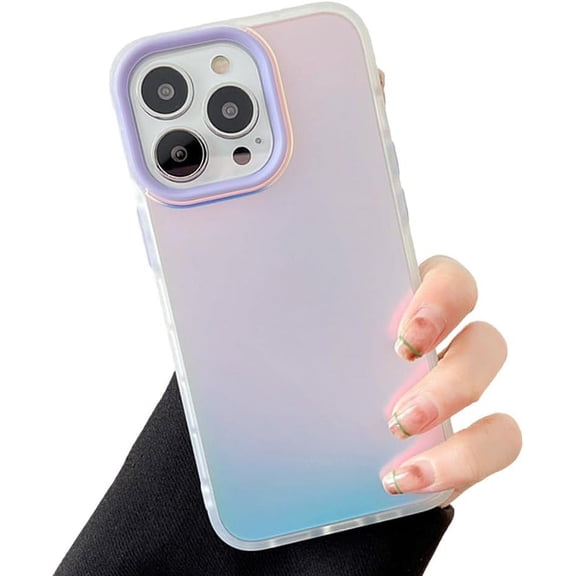 Compatible with iPhone Case,Laser Holographic Clear Bumper [Compatible with Wireless Charging] Full Body Protection Soft Shockproof Cover Phone Case (Purple,iPhone 14 Plus)