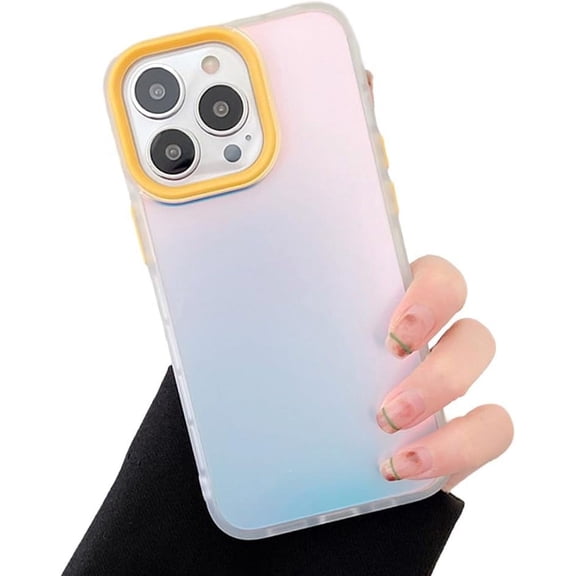 Compatible with iPhone Case,Laser Holographic Clear Bumper [Compatible with Wireless Charging] Full Body Protection Soft Shockproof Cover Phone Case (Yellow,iPhone 14)