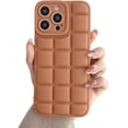 thumbnail image 1 of Compatible with iPhone Case,Liquid Silicone Plaid Checkered Design Couple Matching Camera Lens Protection Soft Shockproof Cover Phone Caseproof Cover Phone Case (Brown,iPhone 13 Pro Max), 1 of 4