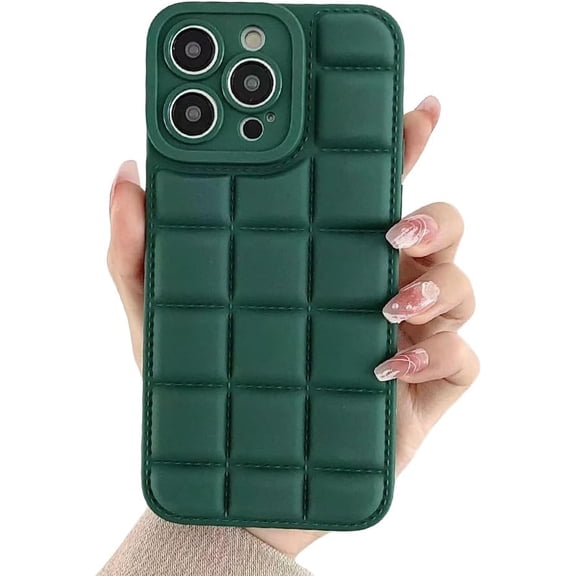 Compatible with iPhone Case,Liquid Silicone Plaid Checkered Design Couple Matching Camera Lens Protection Soft Shockproof Cover Phone Caseproof Cover Phone Case (Green,iPhone 13 Pro Max)