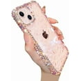 thumbnail image 1 of Compatible with iPhone Case,Luxury Crystal Glitter Bling Sparkly Diamond Pattern Camera Lens Protection Clear Soft Shockproof Cover Phone Case (Pink,iPhone X/Xs), 1 of 12