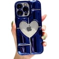 thumbnail image 1 of Compatible with iPhone Case,Luxury Electroplated Heart Shpae Hollow Camera Lens Protection Soft Shockproof Cover Phone Case (Navy Blue, iPhone 15 Pro Max), 1 of 12