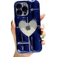 thumbnail image 1 of Compatible with iPhone Case,Luxury Electroplated Heart Shpae Hollow Camera Lens Protection Soft Shockproof Cover Phone Case (Navy Blue, iPhone 14 Pro), 1 of 7