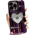 thumbnail image 1 of Compatible with iPhone Case,Luxury Electroplated Heart Shpae Hollow Camera Lens Protection Soft Shockproof Cover Phone Case (Purple,iPhone 12 Pro Max), 1 of 7