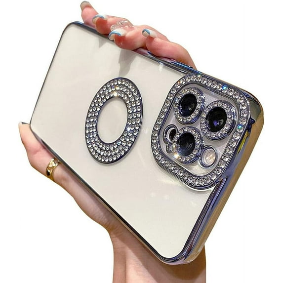 Compatible with iPhone Case,Luxury Glitter Bling Sparkly Diamond Rhinestone Bumper Camera Lens Protection Transparent Clear Soft Shockproof Cover Phone Case (Blue, iPhone 13 Pro)