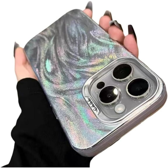 Compatible with iPhone Case,Luxury Laser Colorful Wavy Curly Water Ripple Pattern [ Drop&Full Body Protection] Shockproof Cover Phone Case (Silver,iPhone 14 Pro)