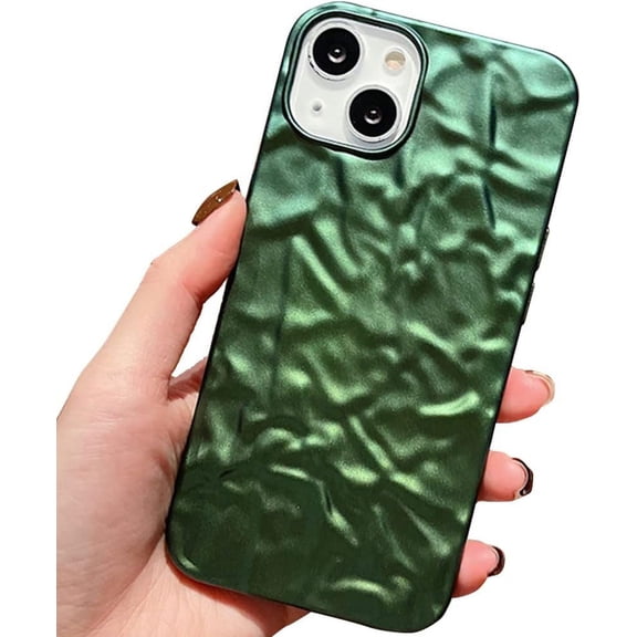 Compatible with iPhone Case,Luxury Matte Tin Foil Pattern Electroplated Glitter Sparkle Bling Camera Lens Protection Soft Shockproof Cover Phone Case (Green,iPhone 13 Pro)