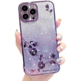 thumbnail image 1 of Compatible with iPhone Case,Luxury Shiny Glitter Bling Sparkly Crystal Rhinestone Diamond Flower Floral Electro Plated Edge Clear Soft Shockproof Cover Phone Case (Purple,iPhone 13 Pro), 1 of 7