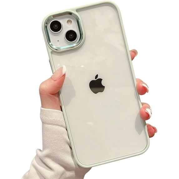Compatible with iPhone Case,Luxury Solid Color Edge Frame Border Electro Plated Metal Camera Lens Protection Clear Soft Shockproof Cover Phone Case (Green,iPhone 12)