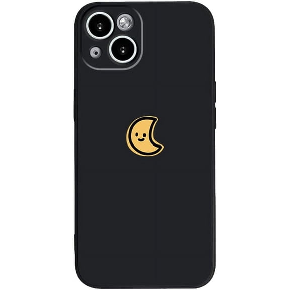 Compatible with iPhone Case,Silicone Cute Couple Matching Cartoon Sun Moon Camera Lens Protection Soft Shockproof Cover Phone Case (Blackmoon,iPhone 16 Pro Max)
