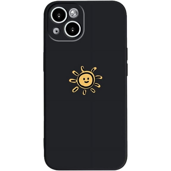 Compatible with iPhone Case,Silicone Cute Couple Matching Cartoon Sun Moon Camera Lens Protection Soft Shockproof Cover Phone Case (Blacksun,iPhone 13)