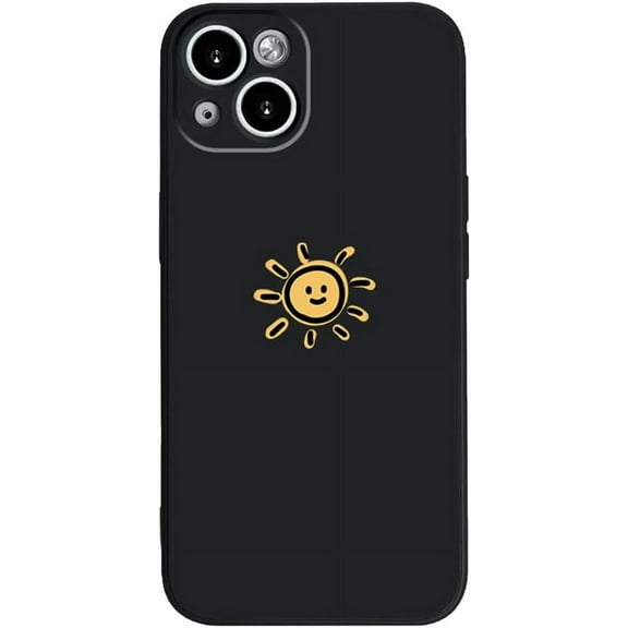 Compatible with iPhone Case,Silicone Cute Couple Matching Cartoon Sun Moon Camera Lens Protection Soft Shockproof Cover Phone Case (Blacksun,iPhone 14 Pro)