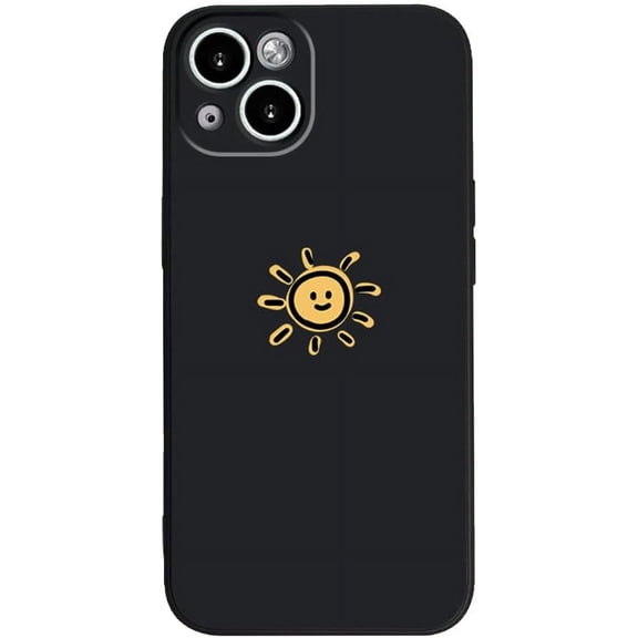 Compatible with iPhone Case,Silicone Cute Couple Matching Cartoon Sun Moon Camera Lens Protection Soft Shockproof Cover Phone Case (Blacksun,iPhone 15 Pro Max)