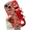 thumbnail image 1 of Compatible with iPhone Case,Splice Plaid Checkered Design Wristband [Compatible with Wireless Charging] Camera Lens Protection Soft Shockproof Cover Phone Case (Red,iPhone 12), 1 of 6