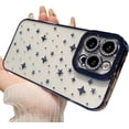 thumbnail image 1 of Compatible with iPhone Case,Star Electro Plated Bumper Diamond Camera Lens Protection [Compatible with Wireless Charging] Clear Soft Shockproof Cover Phone Case (Blue,iPhone 15 Plus), 1 of 8