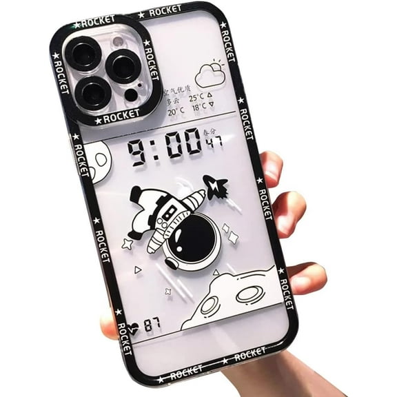 Compatible with iPhone Case,Transparent Cute Creative Funny Astronauts Bumper Camera Lens Protection Clear Soft Shockproof Cover Phone Case (1,iPhone 14)