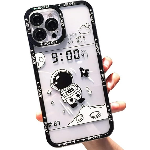 Compatible with iPhone Case,Transparent Cute Creative Funny Astronauts Bumper Camera Lens Protection Clear Soft Shockproof Cover Phone Case (2,iPhone 13)