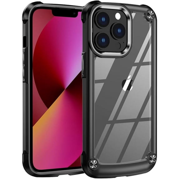 Compatible with iPhone Case,Transparent Heavy Duty Rugged Hard PC + Soft TPU Anti-Scratch Corner Bumper Protection Clear Shockproof Cover Phone Case (Black,iPhone 12 Pro)