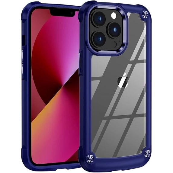 Compatible with iPhone Case,Transparent Heavy Duty Rugged Hard PC + Soft TPU Anti-Scratch Corner Bumper Protection Clear Shockproof Cover Phone Case (Blue,iPhone 12 Pro Max)