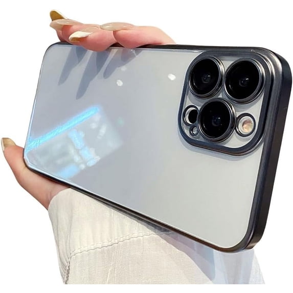 Compatible with iPhone Case,Ultra Thin Crystal Clear Transparent Matte Electroplated Bumper Camera Lens Protection Soft Shockproof Cover Phone Case (Black,iPhone 15 Pro Max)