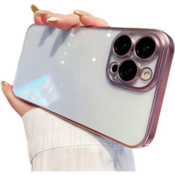 Compatible with iPhone Case,Ultra Thin Crystal Clear Transparent Matte Electroplated Bumper Camera Lens Protection Soft Shockproof Cover Phone Case (Pink,iPhone 14)