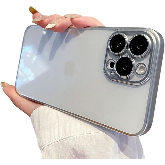 Compatible with iPhone Case,Ultra Thin Crystal Clear Transparent Matte Electroplated Bumper Camera Lens Protection Soft Shockproof Cover Phone Case (Silver,iPhone 15 Pro)