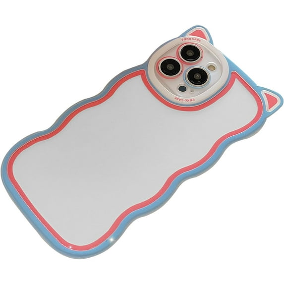 Compatible with iPhone Case for Women/Girls, Cute Candy Color 3D Cat Ears Curly Wave Anti-Scratch Shockproof Soft Phone Case for iPhone 13 Pro Max, Rose-Blue