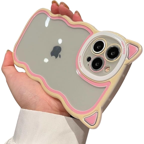 Compatible with iPhone Case for Women/Girls, Cute Candy Color 3D Cat Ears Curly Wave Anti-Scratch Shockproof Soft Phone Case for iphone 11, Pink-Yellow
