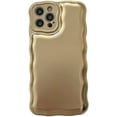 thumbnail image 1 of Compatible with iPhone Case for Women/Girls, Cute Electroplated Metal Curly Wave Pattern Frosted Anti-Scratch Shockproof Phone Case for iPhone 11 Pro Max, Gold, 1 of 6