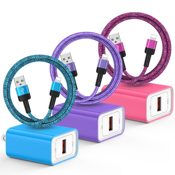 Compatible for iPhone Charger, 3Pack 10FT Light-ning Charging Cable with 18W Fast Charging Block USB Charging Brick Phone Charger, HOOTEK Wall Charger Block Adapter Compatible for iPhone14/13/12/11