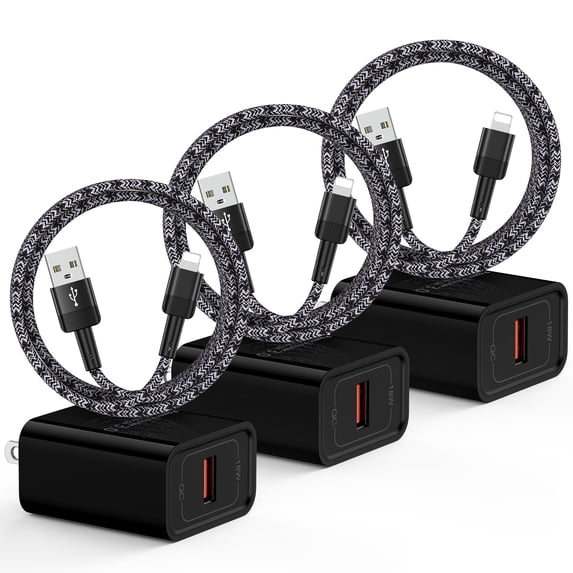 Compatible for iPhone Charger, 3Pack 10FT Light-ning Charging Cable with 18W Fast Charging Block USB Charging Brick Phone Charger, HOOTEK Wall Charger Block Adapter Compatible for iPhone14/13/12/11
