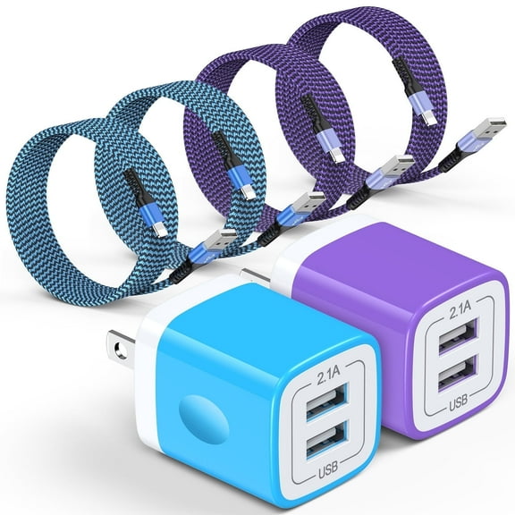 Compatible for iPhone Charger Block, 2 Pack Dual Port Wall Charger Adapter+10FT Lighting Charging Cable 4pcs, USB Brick Cube Box Charger Plug Power Base Charging Station Compatible for iPhone, Mixed