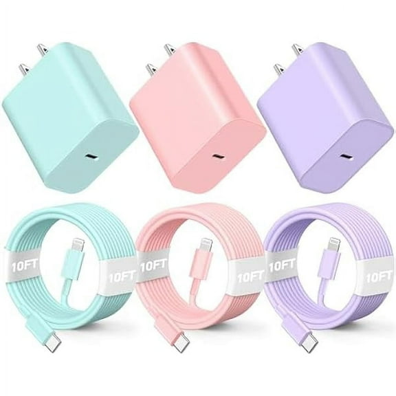 Compatible with iPhone Charger Fast Charging, [3Pack 10FT] 20W PD USB C Wall Charger Block with Type C to Lighting Cable Compatible with iPhone 14/13/12 Pro Max/11/XS/XR/X/8/Plus