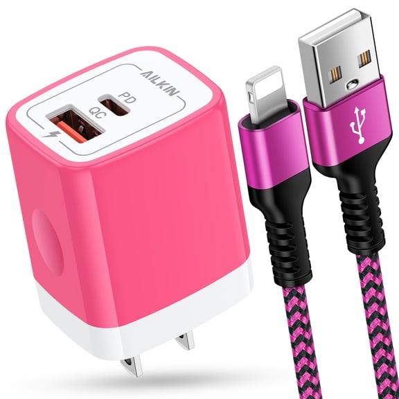 Compatible with iPhone Charger Fast Charging,AILKIN 1Pack QC+PD 20W Charger Block with 6ft Cords Cable Charging Block Plug Power USB C Charger Adapter Compatible with iPhone 14/13/12/11,Pink
