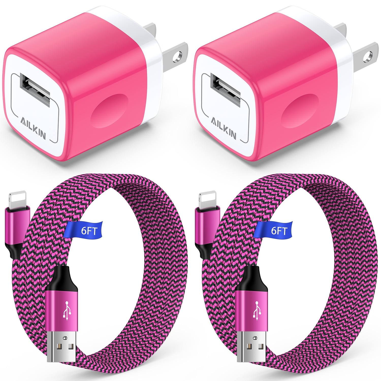 Compatible with iPhone Charger Fast Charging AILKIN 2Pack Charger Block with 6ft Cord Charging Block Plug Power USB Wall Charger Adapter Compatible with iPhone 14/13/12/11,Rose