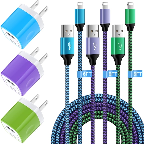Compatible with iPhone Charger Fast Charging AILKIN 3Pack Charger Block with 6ft Cord Charging Block Plug Power USB Wall Charger Adapter Compatible with iPhone 14/13/12/11