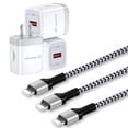 thumbnail image 1 of Compatible for iPhone Charger Fast Charging, Bioonis 3 Pack QC 18W Charger Block with 10FT Charging Cable, USB Wall Charger Adapter Plug USB Brick Cube Power Station Compatible for iPhone, White, 1 of 7