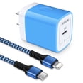 thumbnail image 1 of AILKIN Compatible with iPhone Charger Fast Charging with Usb C to Light-ning Cable 10ft Cords,20W PD Power Delivery USB C Charger Adaper Charger Blocks Compatible with iPhone 14/13/12/11,Blue, 1 of 6