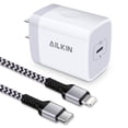 thumbnail image 1 of AILKIN Compatible with iPhone Charger Fast Charging with Usb C to Light-ning Cable 10ft Cords,20W PD Power Delivery USB C Charger Adaper Charger Blocks Compatible with iPhone 14/13/12/11,White, 1 of 7