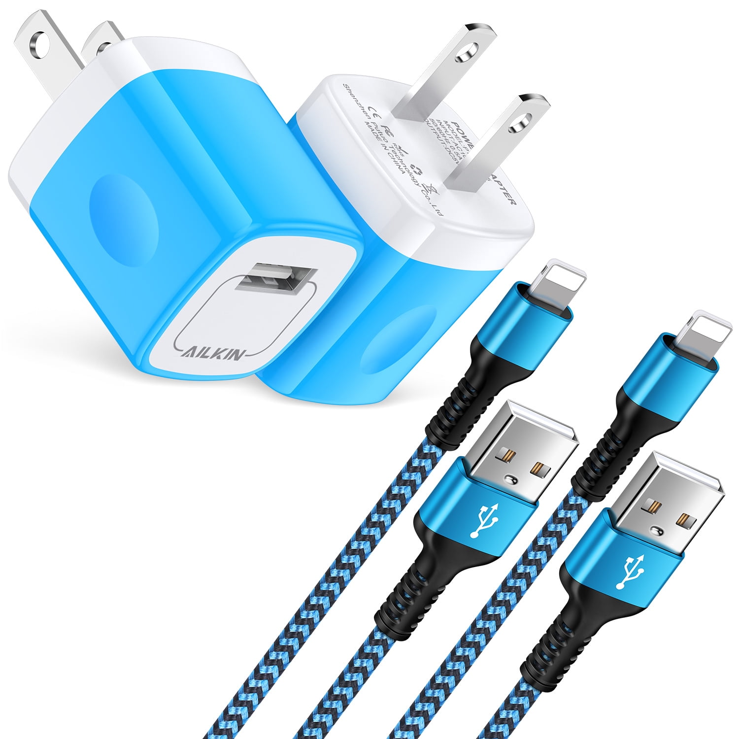 Compatible with iPhone Charger Fast Charging Cable AILKIN 2Pack Charger Block with 6ft Cord Charging Block Plug Power USB Wall Charger Adapter Compatible with iPhone 14/13/12/11,Blue