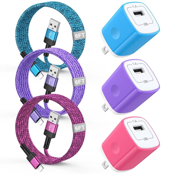 Compatible for iPhone Charger, HOOTEK Charger Block Cube Phone Charger with 3Pack 6FT Lightn-ing Cable Cord Fast Charging Cord, USB Wall Chargers Plug Adapter Compatible for iPhone14/13/12/11