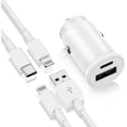 thumbnail image 1 of Compatible with iPhone Fast Car Charger,Car Charging Adapter Dual Port USB A and USB C Plug with 2Pack 6ft Charging Cable Compatible for iPhone 14 13 12 11 Pro Max XR XS X 8Plus SE,Case, 1 of 7