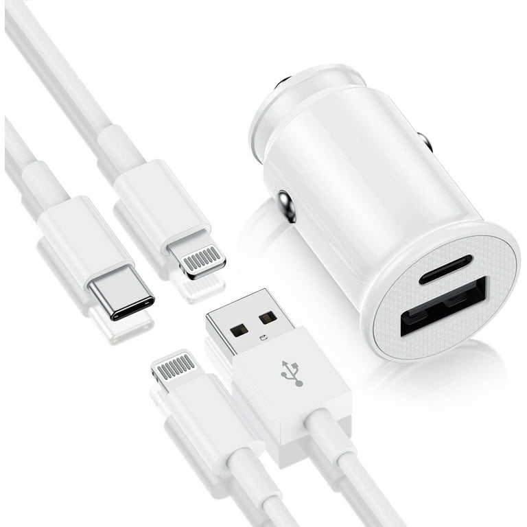 QZIIW iPhone Car Charger Adapter, Dual USB-A and USB-C Ports