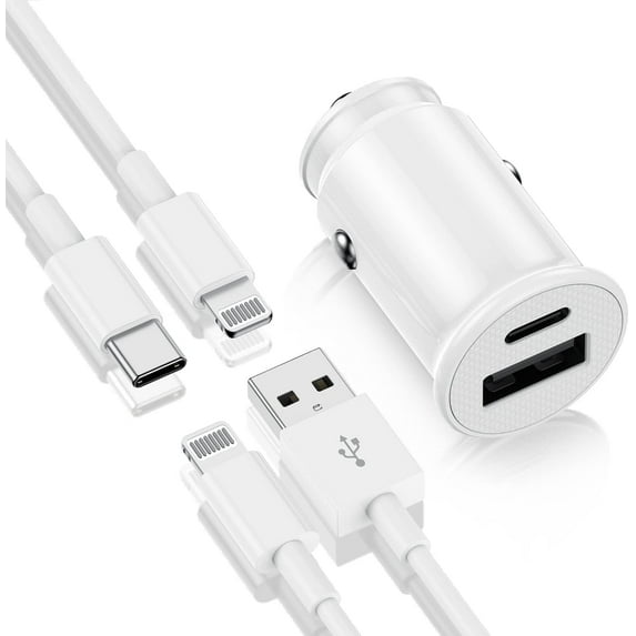 Compatible with iPhone Fast Car Charger,Car Charging Adapter Dual Port USB A and USB C Plug with 2Pack 6ft Charging Cable Compatible for iPhone 14 13 12 11 Pro Max XR XS X 8Plus SE,Case