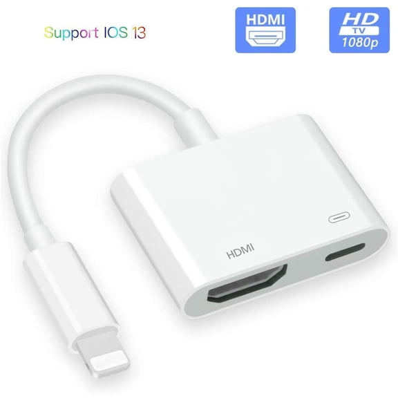 Compatible with iPhone to HDMI Adapter, 1080P Digital AV Adapter for iPhone 11/11 Pro/Xs Max/Xs/Xr/X/8/7/6/6s Plus/Mini/Air/Pro, Support iOS 13/iPad/iPod, White
